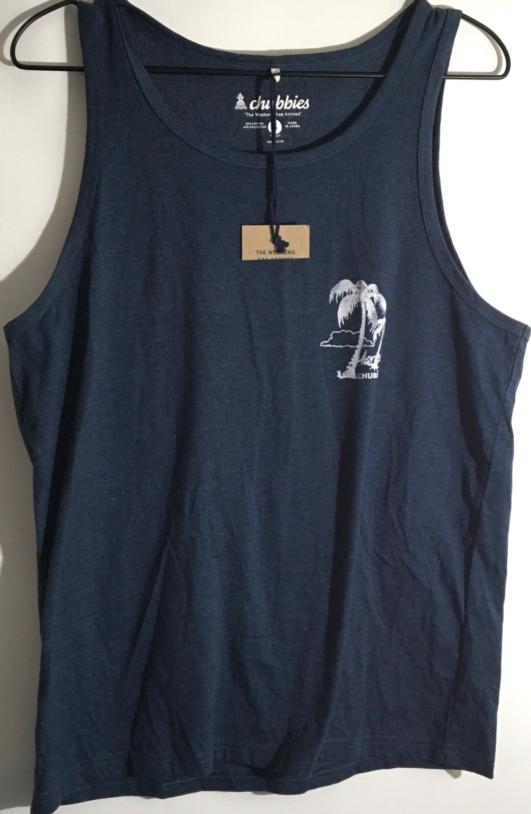 Chubbies The Relaxer Men's Size Small Navy Blue Palm Graphic Sleeveless Tank Top gallery