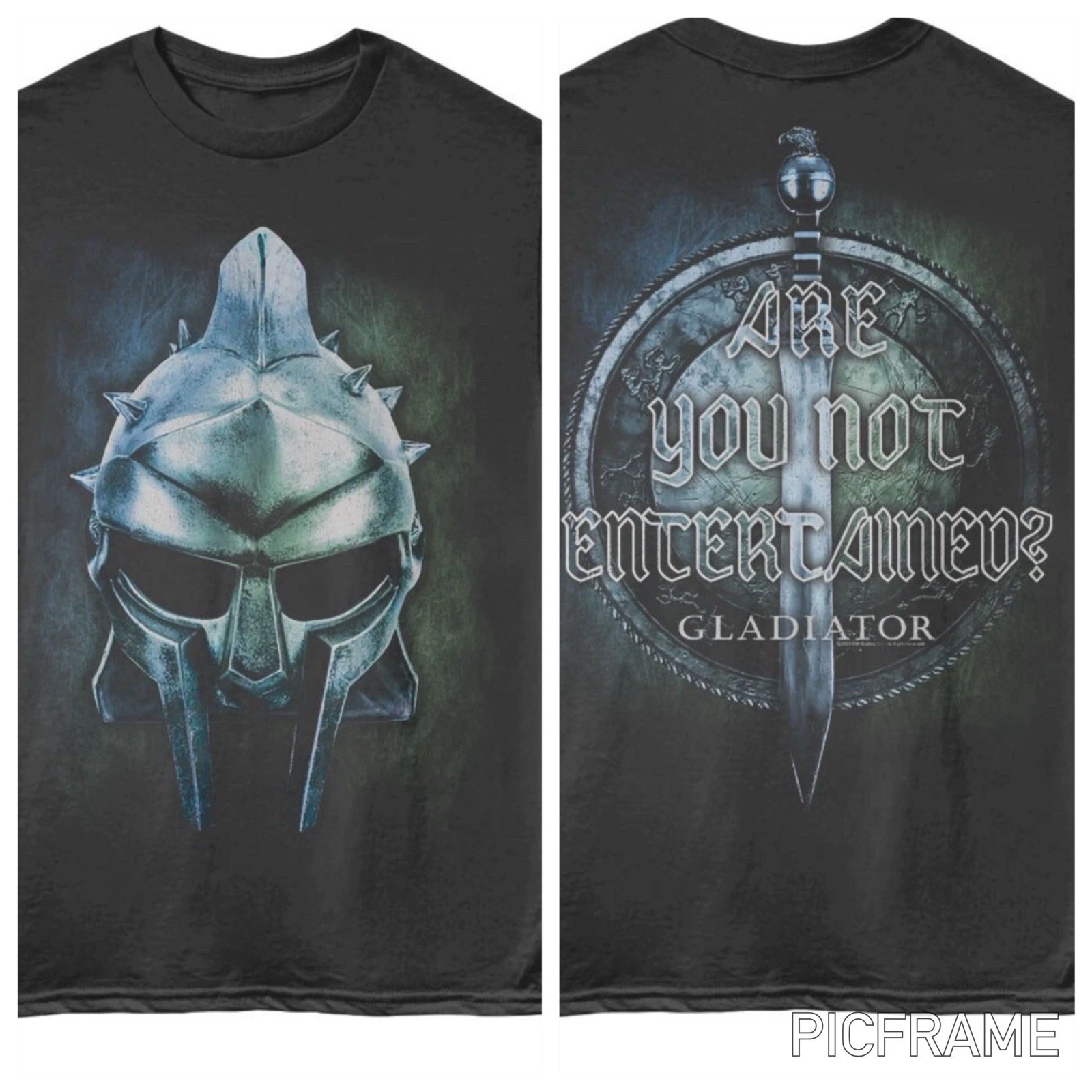 GLADIATOR Movie T-Shirt MAXIMUS BATTLE HELMET Official Merch 2 Side Stone Cotton