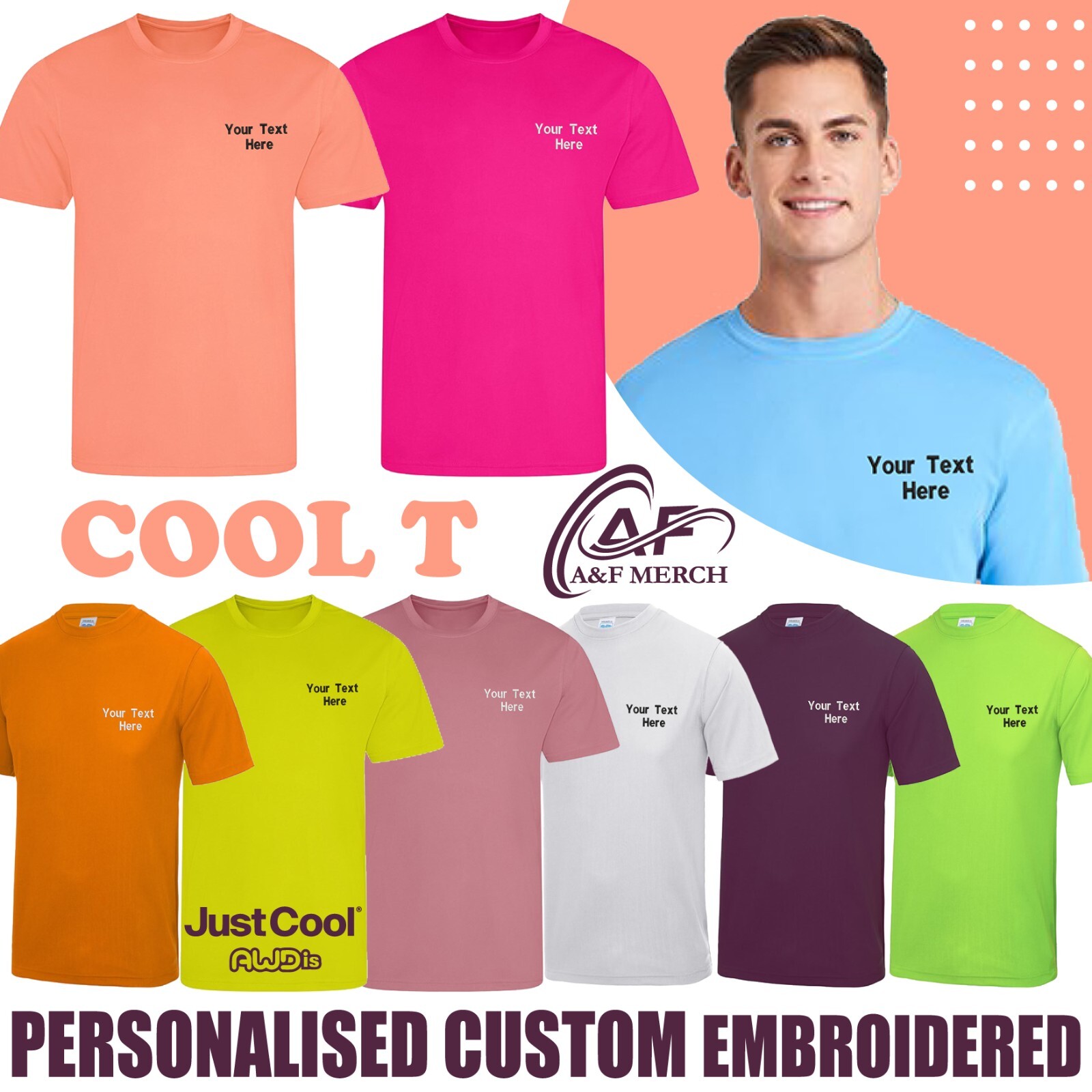 Personalised Custom Embroidered Just Cool Awdis Cool T-shirt Gym Stag Do Hen gallery