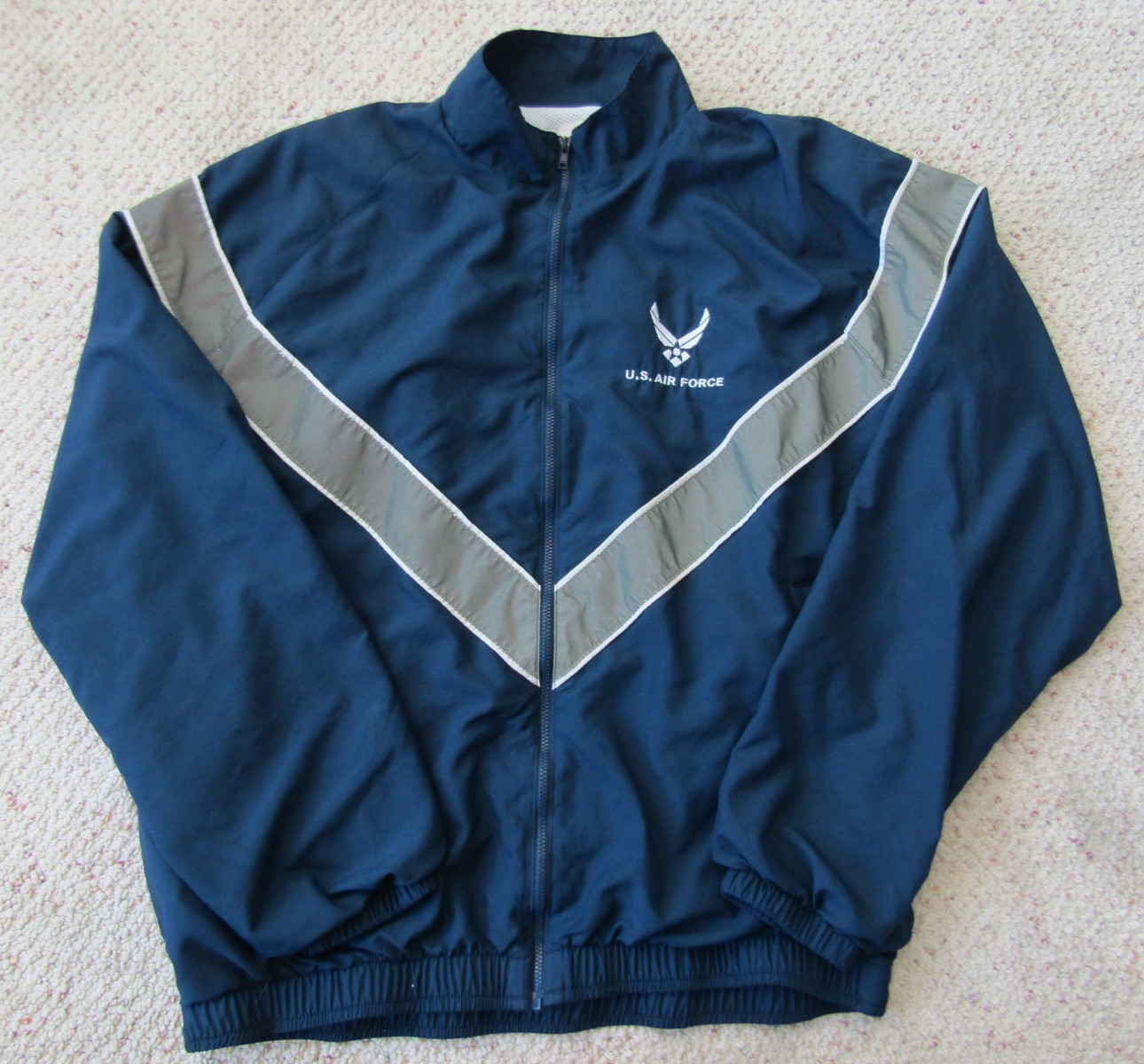 U S Air Force Jacket Blue with Stitched Letters and Silver Reflective Stripes L gallery