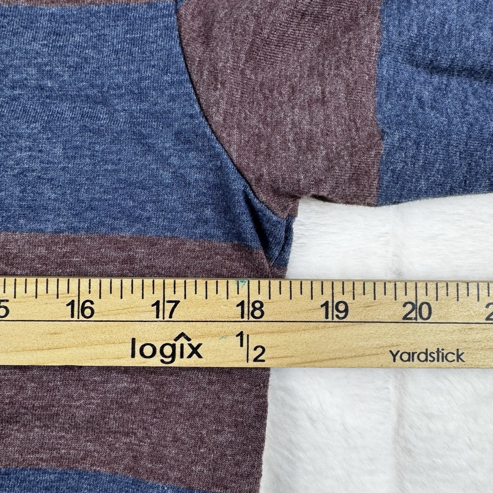 Katin Stripe Pocket Crew Neck T-Shirt Men's M Navy Purple 50% Cotton 50% Poly gallery
