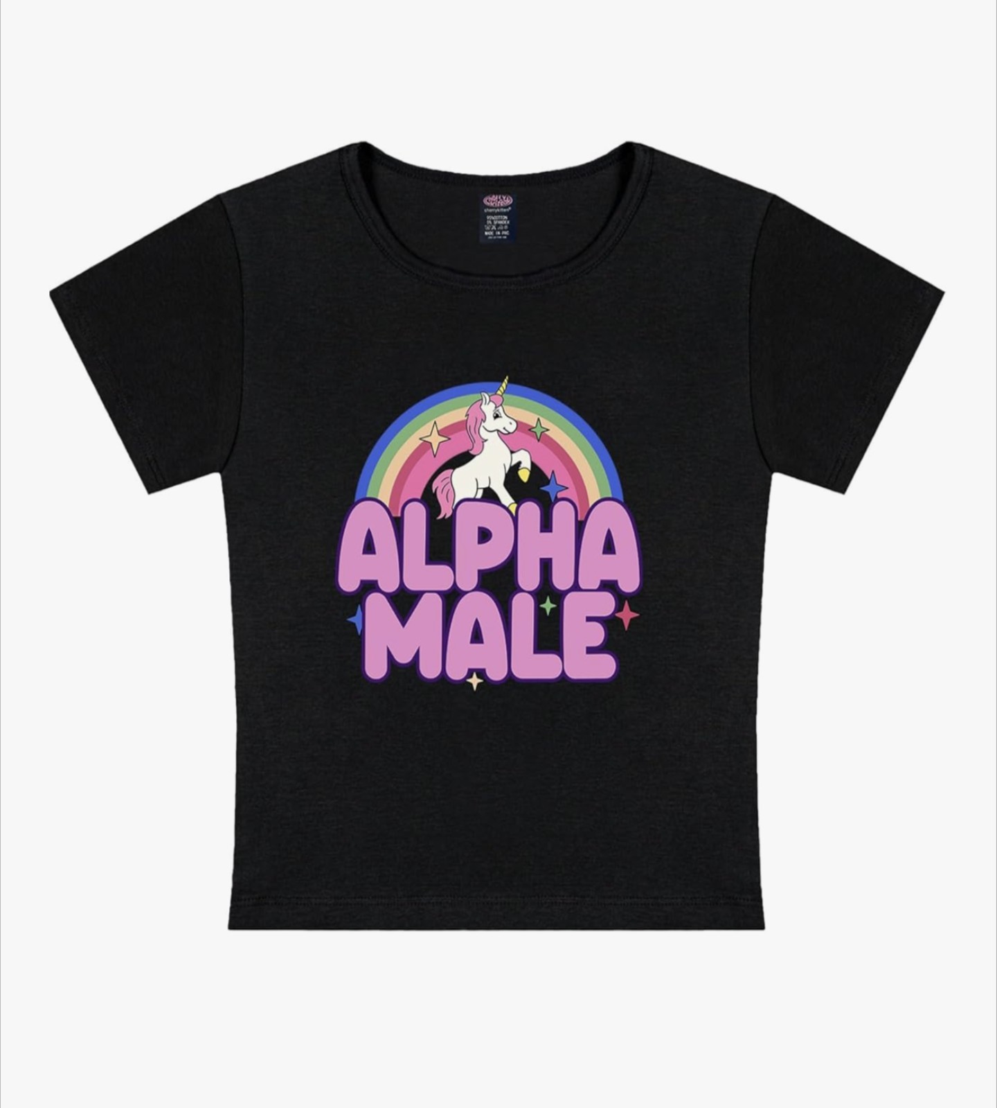 Alpha Male Unicorn T-Shirt , Funny Ironic Humor Meme , Rainbow Size M Short. gallery