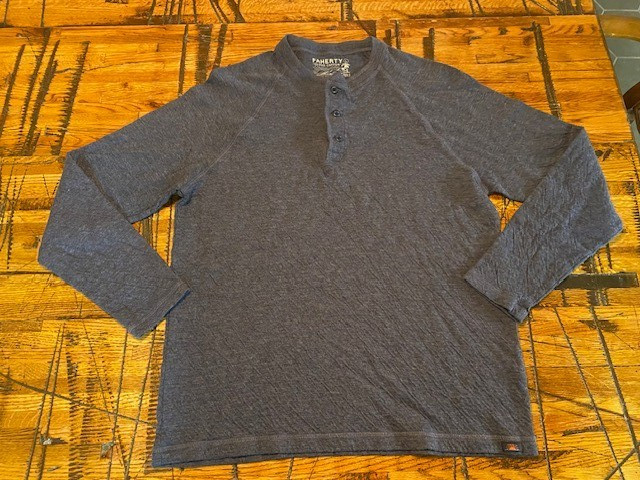 Faherty Cloud Cotton Henley Mens L Large Long Sleeve Pima Cotton Blue Shirt