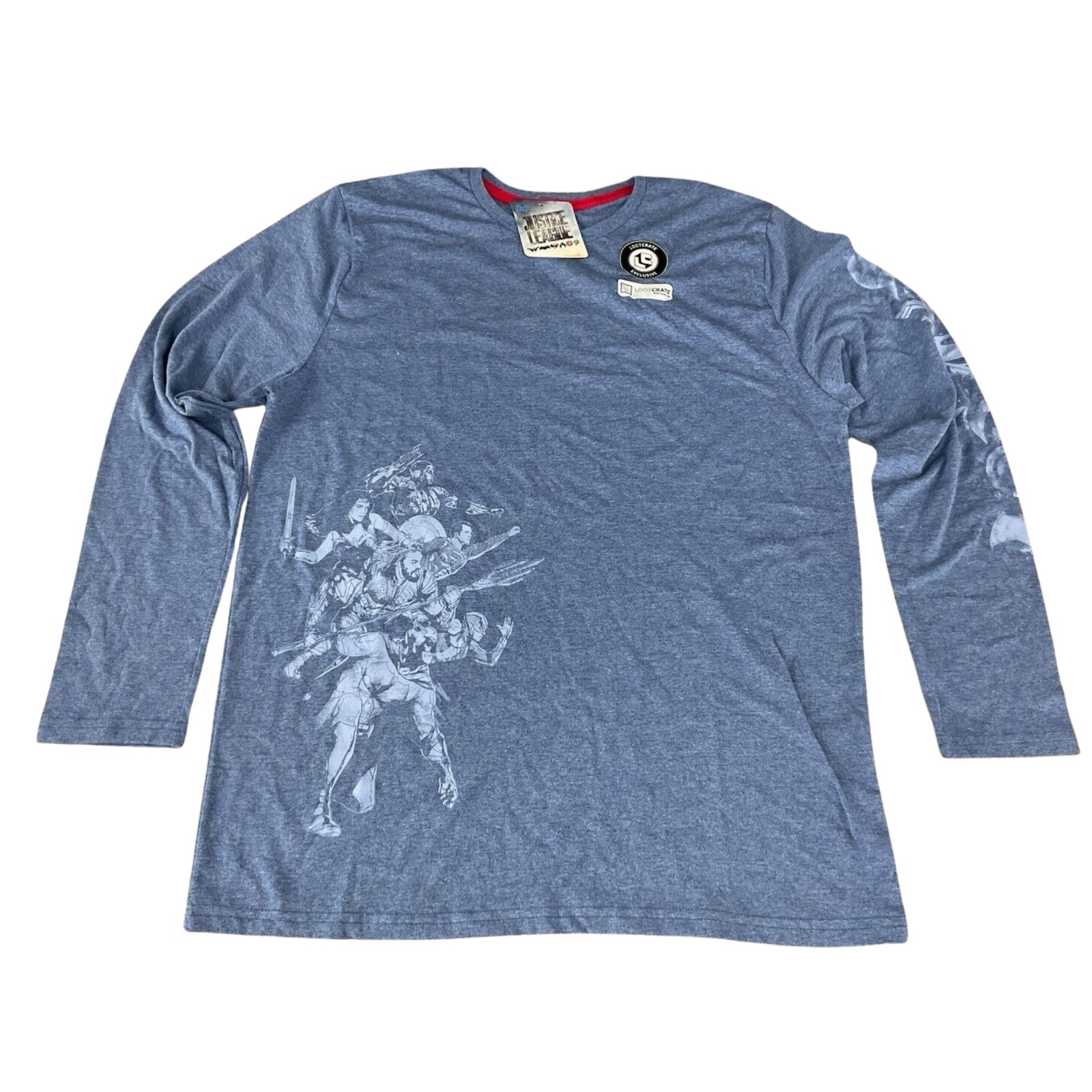 LootCrate Exclusive Justice League Large Long Sleeve Blue Graphic Print T Shirt. gallery