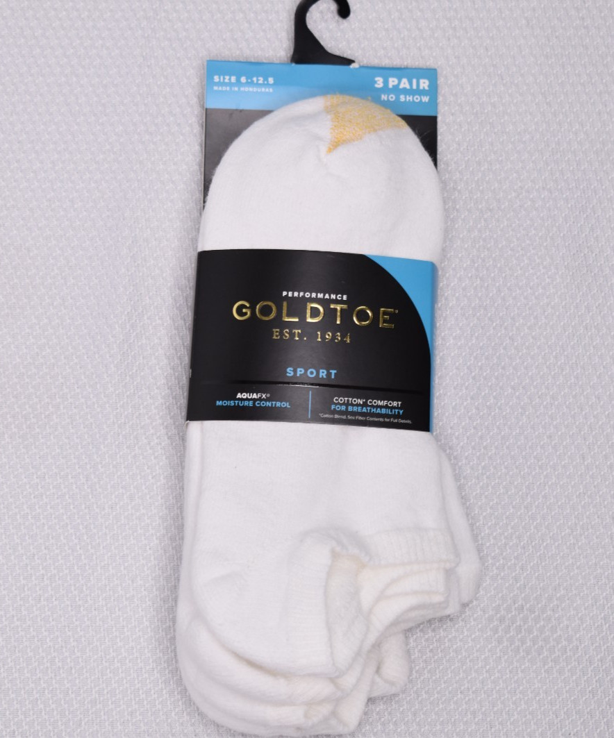 NWT GOLD TOE Men’s 3-Pack Performance Sport No Show Cotton Blend Footies White