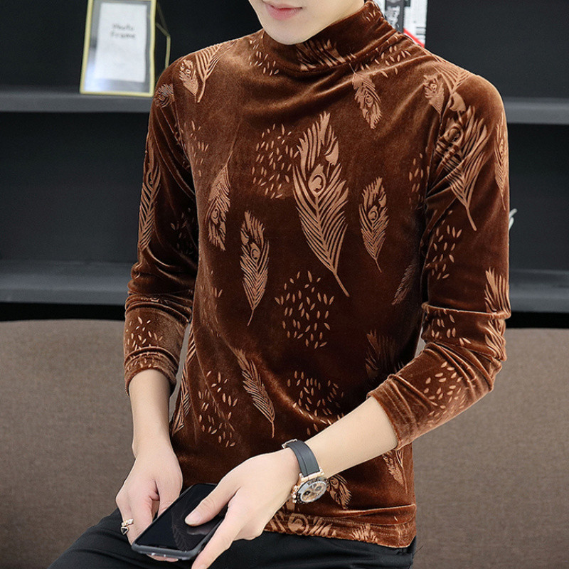 Men Velvet Shirts Tops Blouse Basic T-shirts Casual Slim Turtle Neck gallery