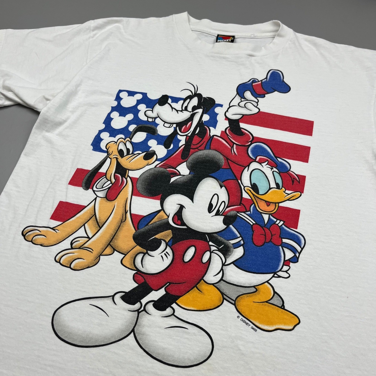 Mickey Unlimited T-Shirt Mens OSFA White Disney Characters American Flag Vintage gallery