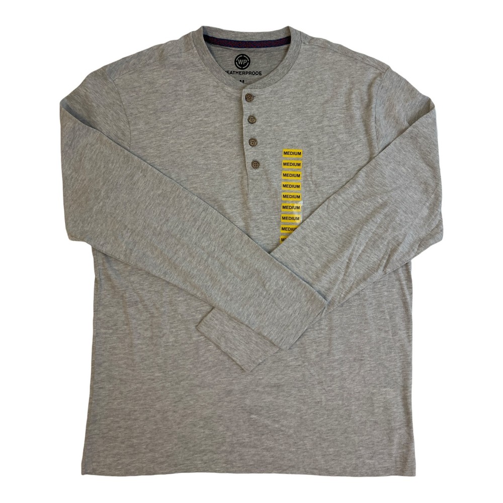 Weatherproof Men’s Long Sleeve 4-Button Brushed Henley Tee (Light Grey Heather,