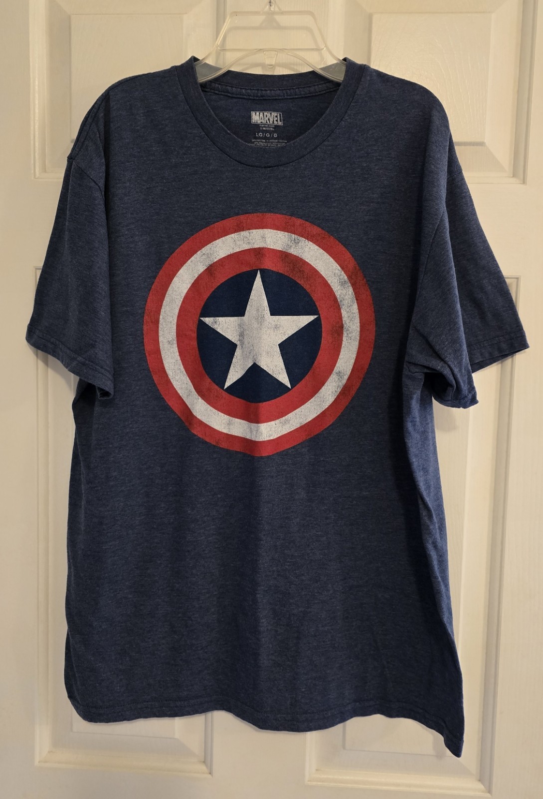 Marvel T-Shirt Captain America Distressed Shield Graphic Logo Blue Size Large gallery