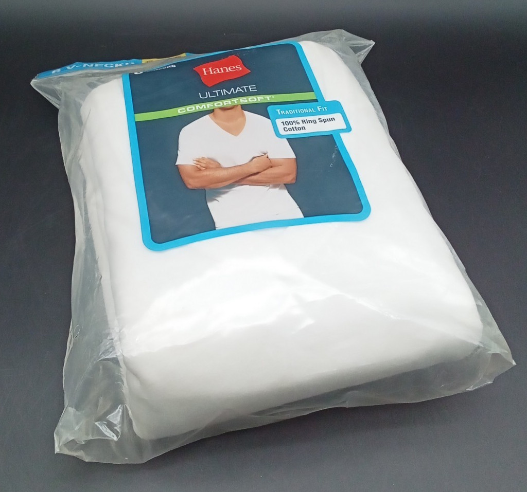 NOS Hanes ~ Ultimate Comfort Soft V Neck Tagless Shirts Mens Large 42"-44" gallery