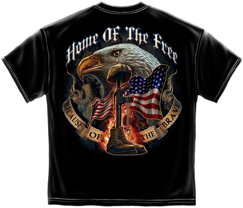 HOME OF THE FREE BECAUSE OF THE BRAVE LICENSED T-Shirt PATRIOTIC USA MILITARY
