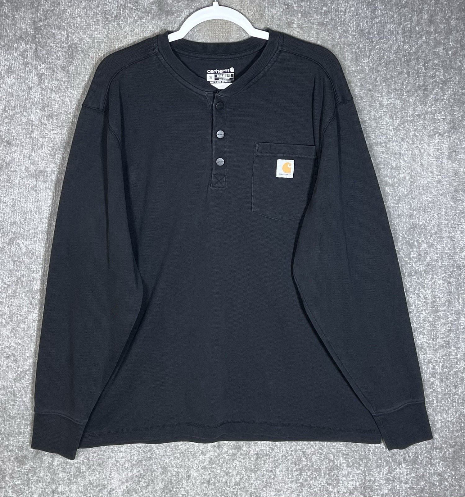 Carhartt Heavyweight Long Sleeve Thermal Henley Shirt Mens Size XL Black Pocket