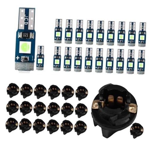 20PCS T5 T10 LED Bulbs Dash Lights with Socket Instrument Cluster Ice Blue