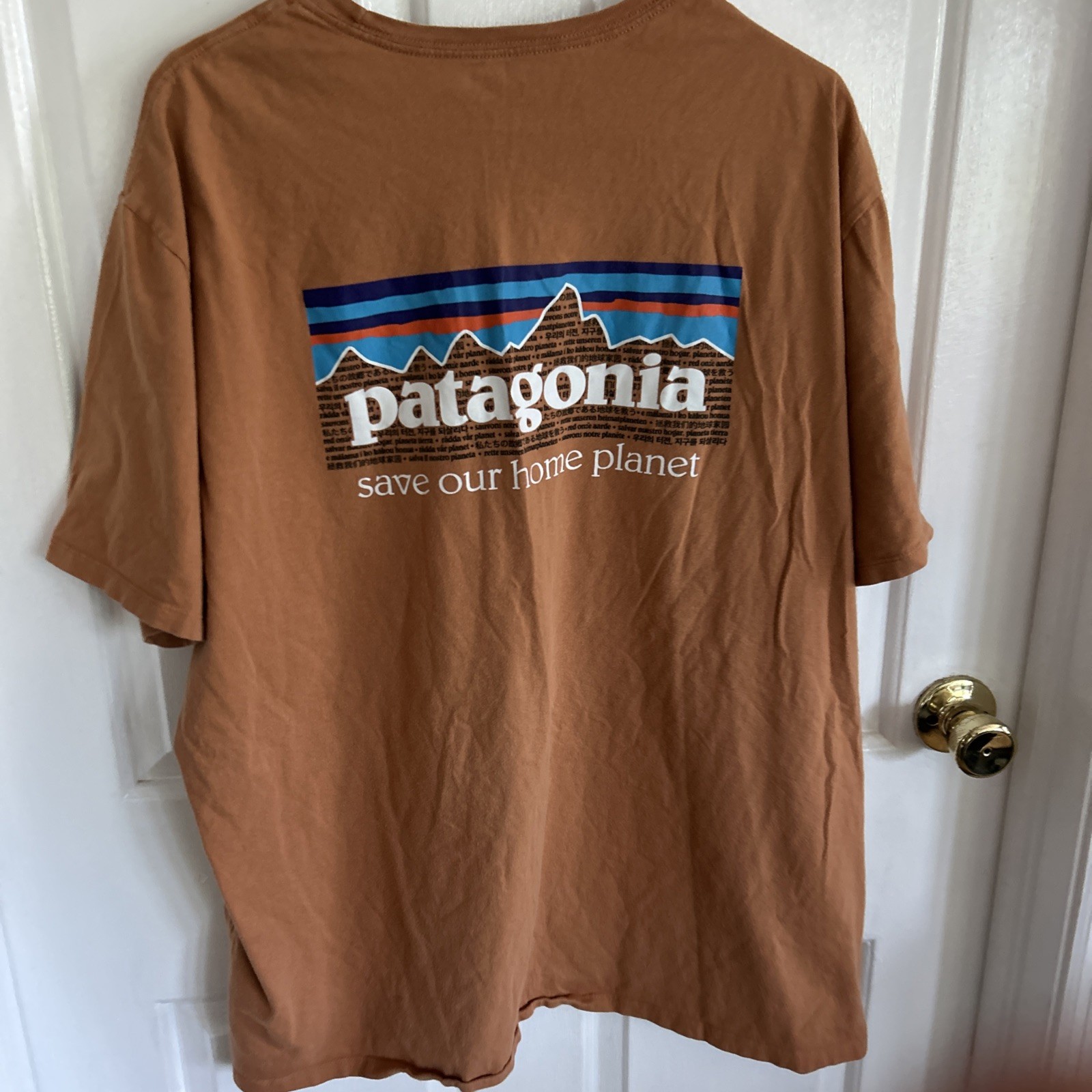 MENS PATAGONIA Short Sleeve T 2XL Orange/Brownish Save Our Home Planet gallery