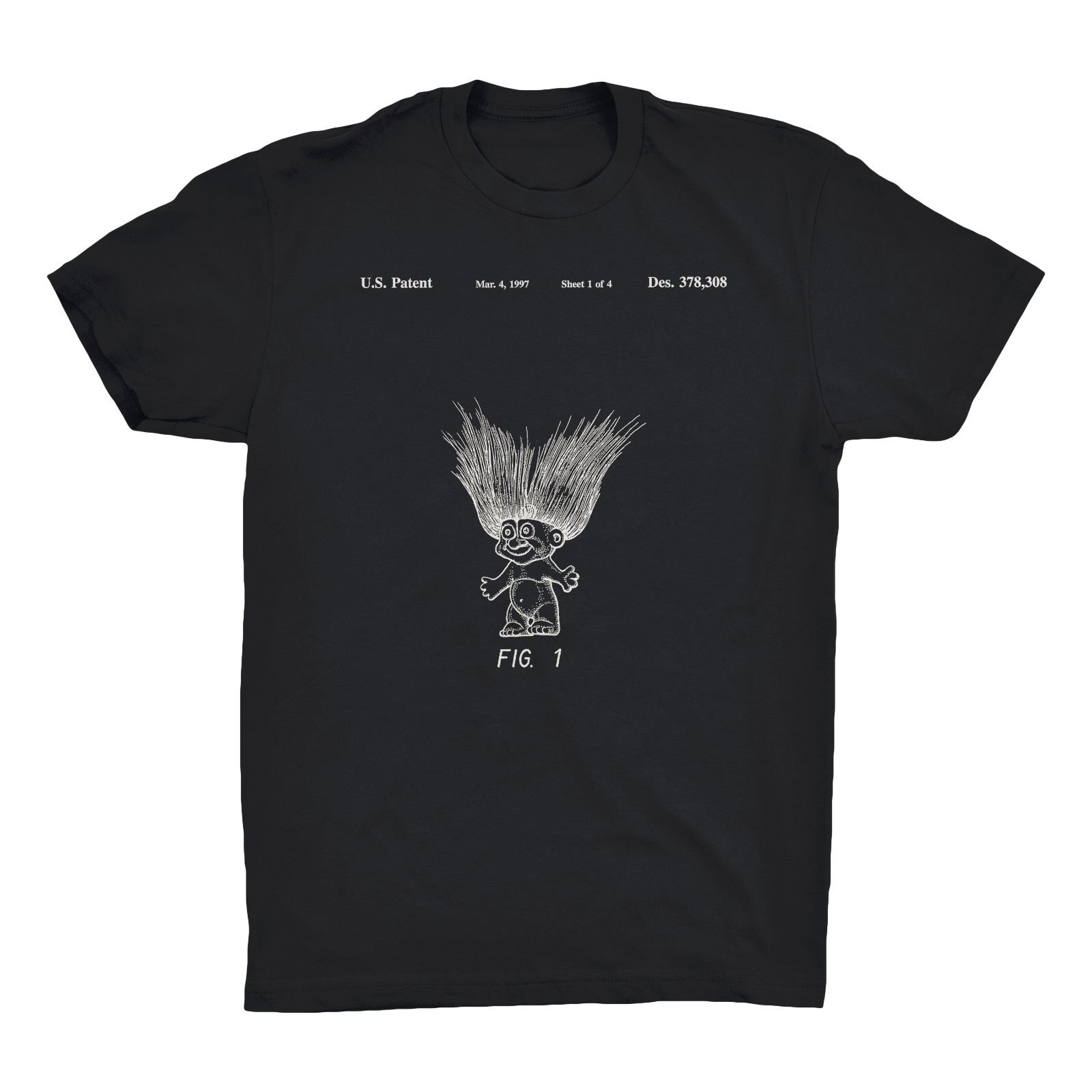 Troll Doll Patent T-Shirt.100% Cotton Tee Comfy on Black White or Gray. NEW gallery
