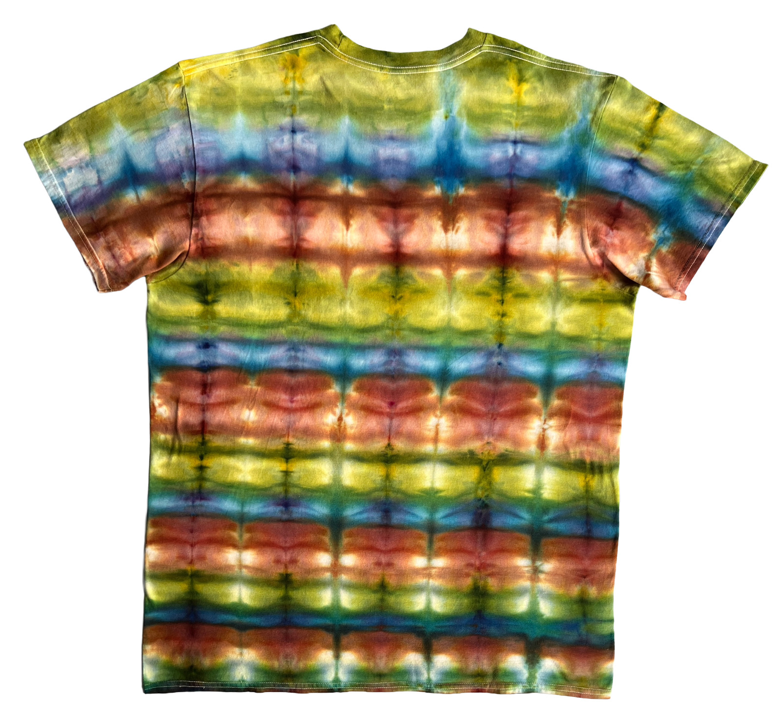 Surfer Style Ice Tie Dye T-Shirt, Unisex L SS, Avocado Blue & Brown gallery
