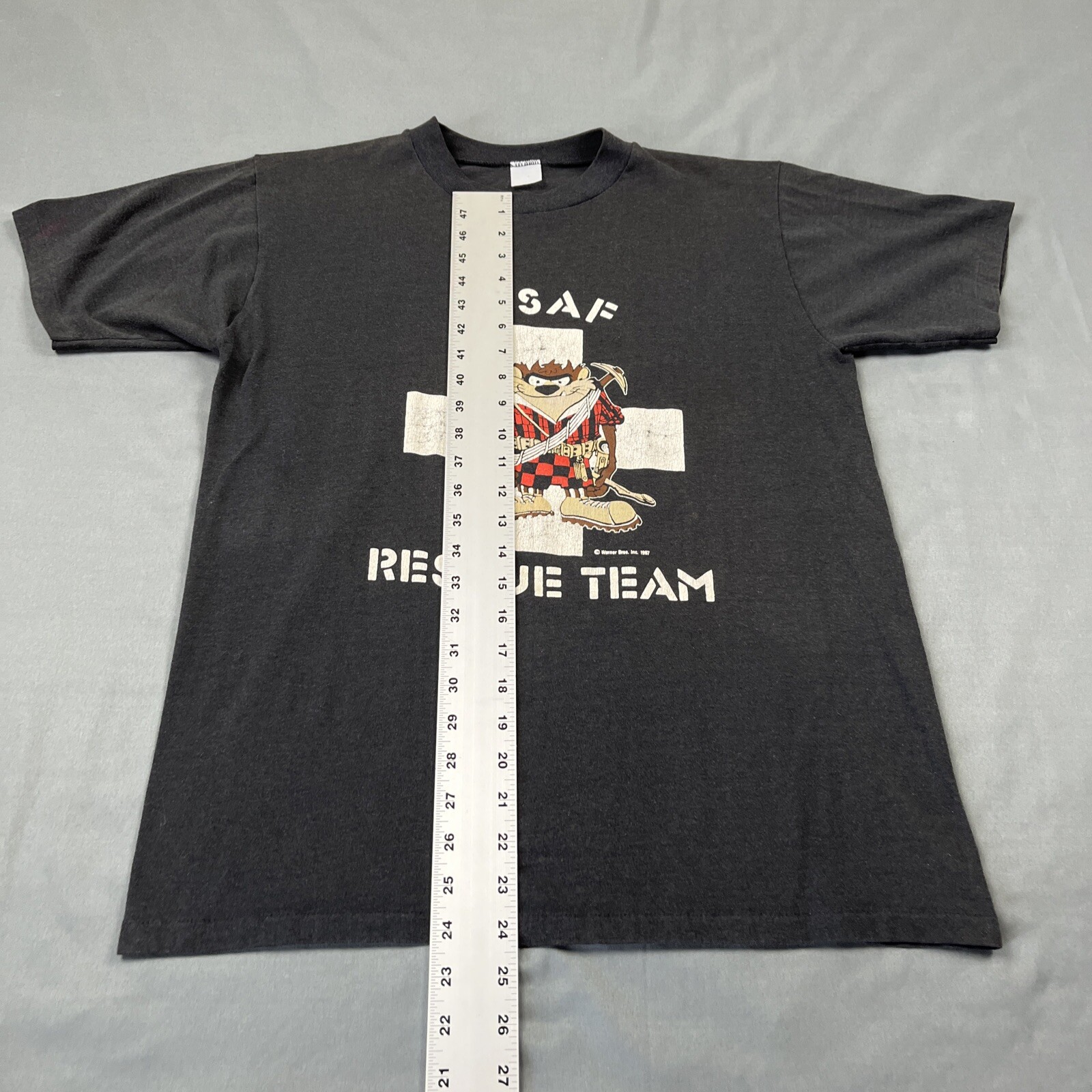 Vintage 1987 USAF Rescue Team Tax Tee Black Large Single Stitch VTG 80s Cartoon gallery
