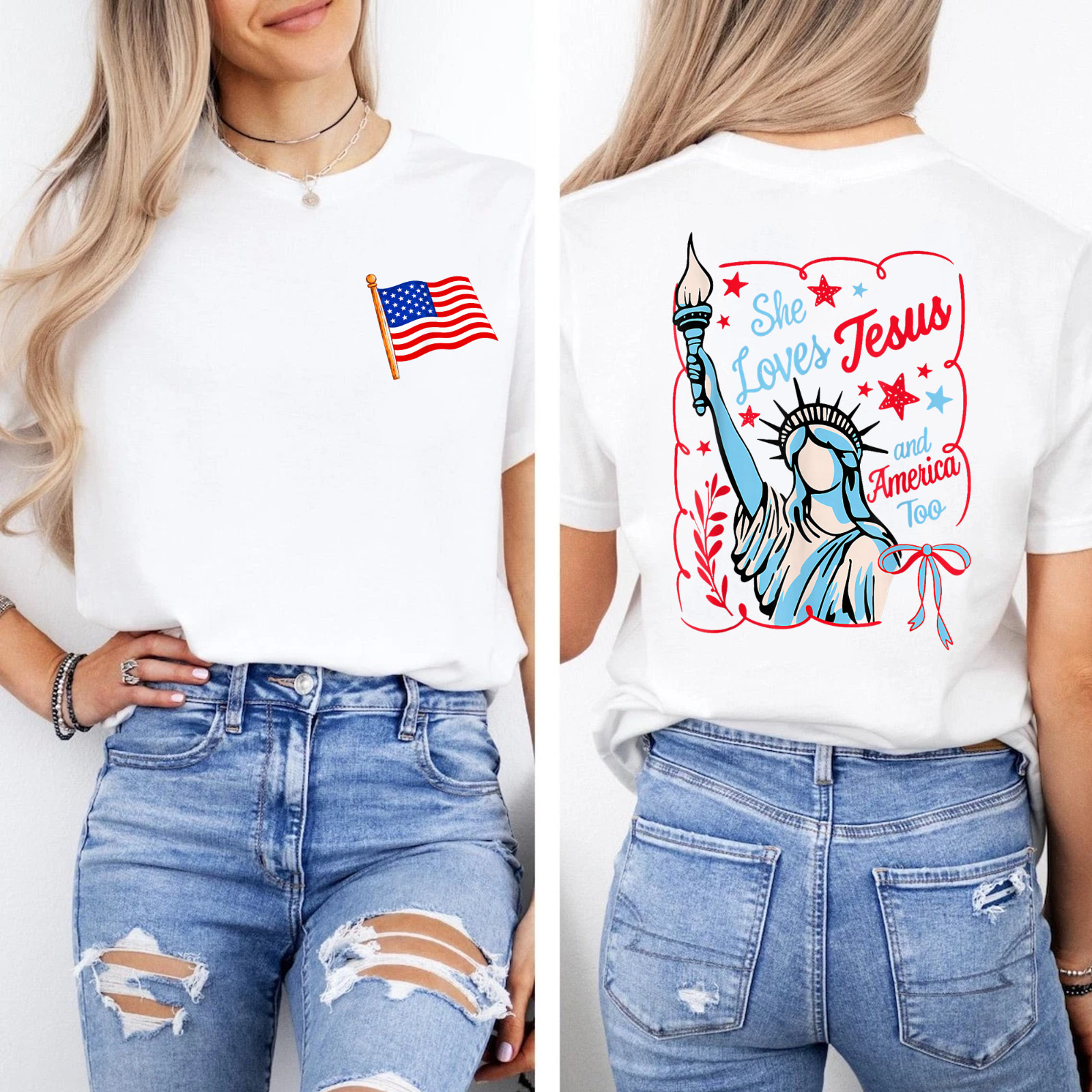 She Loves Jesus And America Too 4th Of July Women 2SIDE T-Shirt