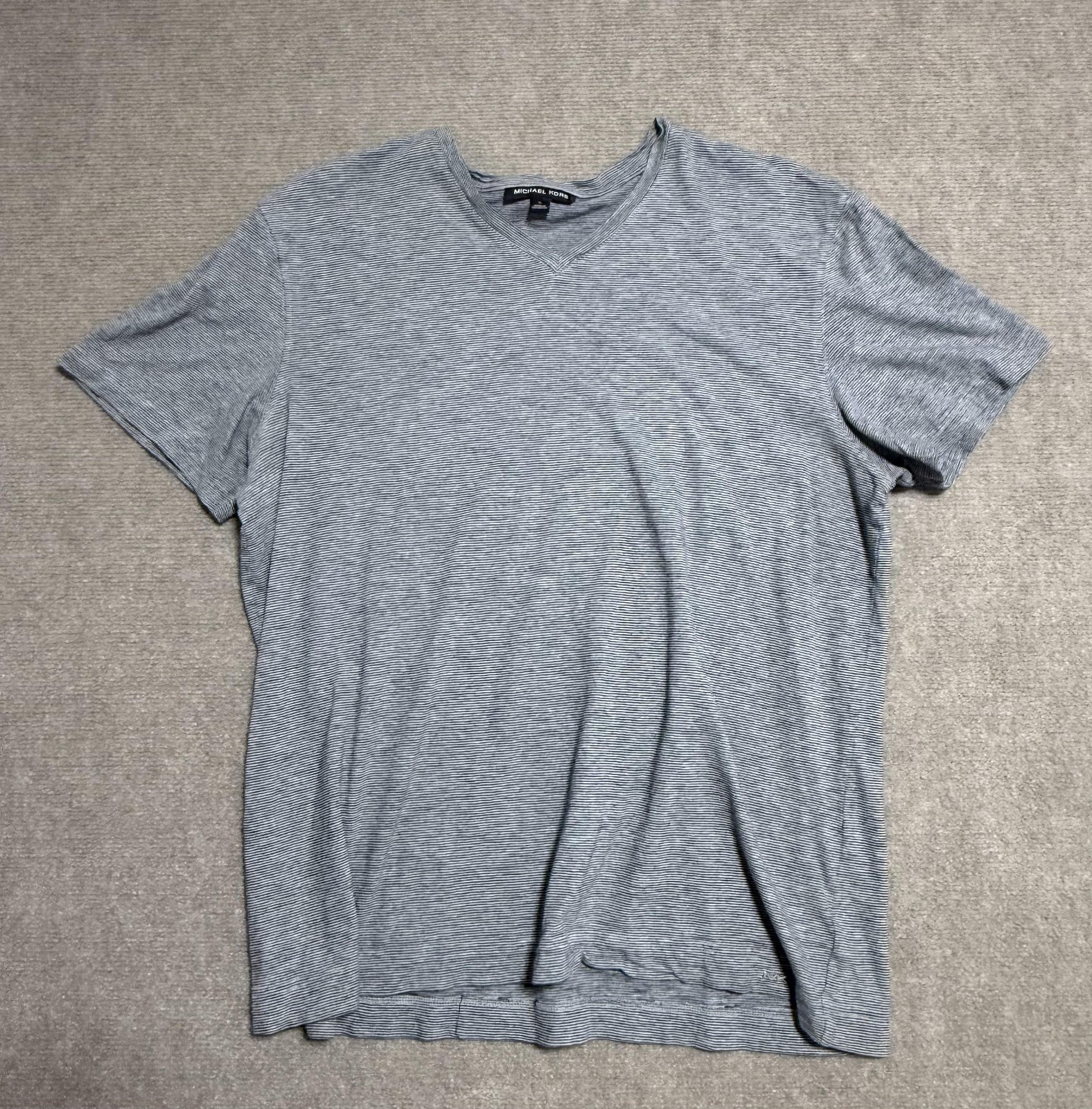 Michael Kors Shirt Mens XL Gray Microstripe Casual Crewneck Tee MK Logo Cotton