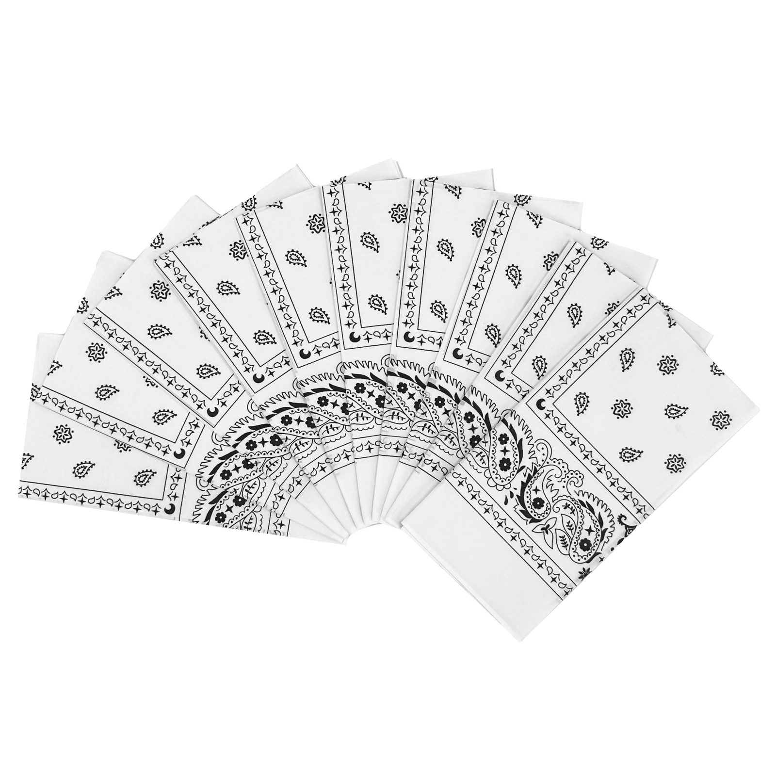 100% Cotton 10 Pack Fine Bandanas（White）