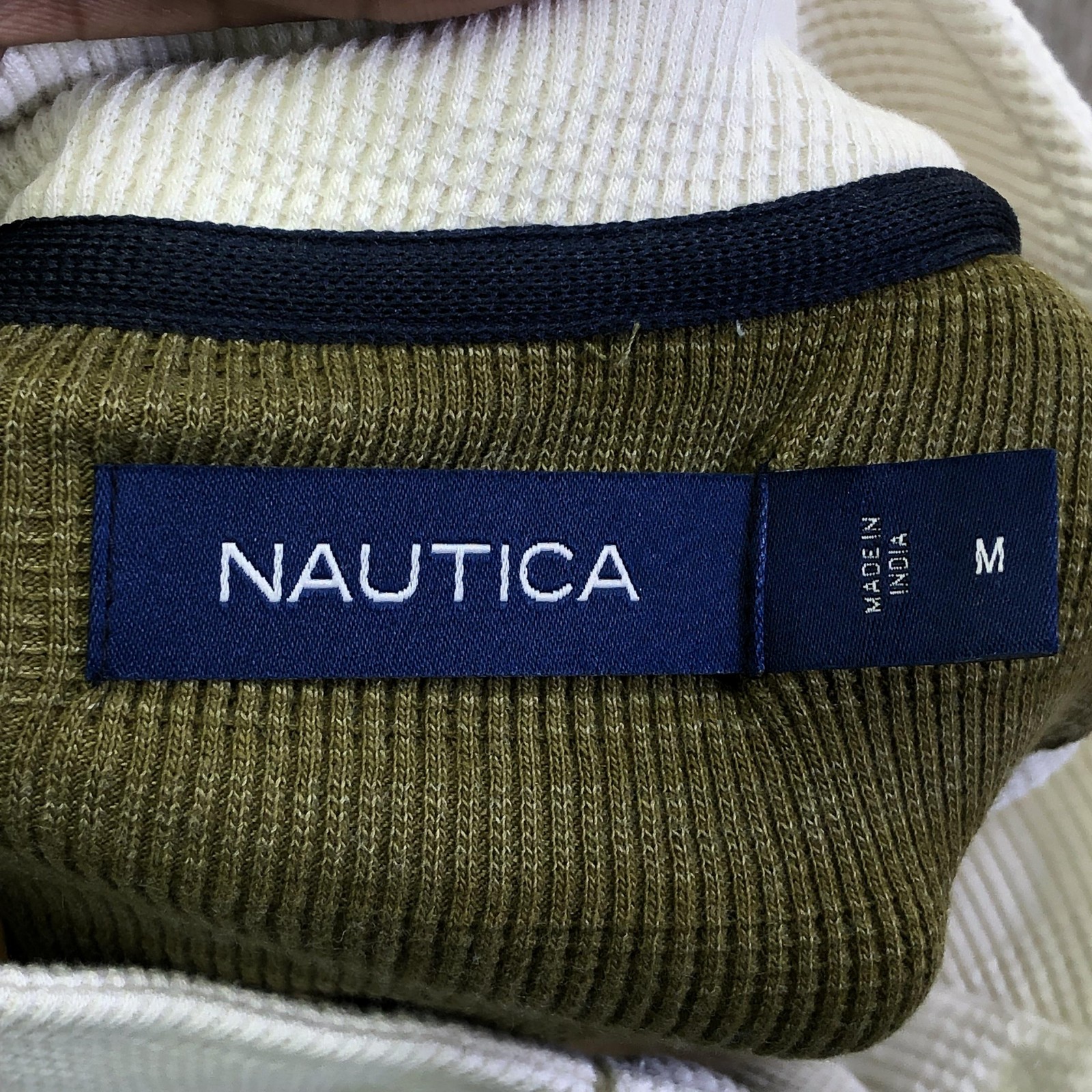 Nautica Shirt Mens Medium White Thermal Mock Neck Henley Long Sleeve Nautical gallery