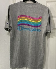 Champion Rainbow Logo Classic Graphic T-Shirt Back Hit Oxford Gray Men’s Medium