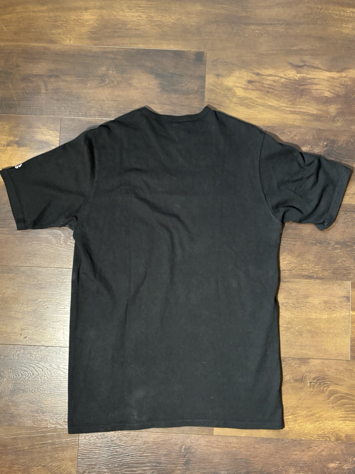 Champion Men's Large Black T-Shirt Multicolor Old English Spellout Vintage Logo gallery