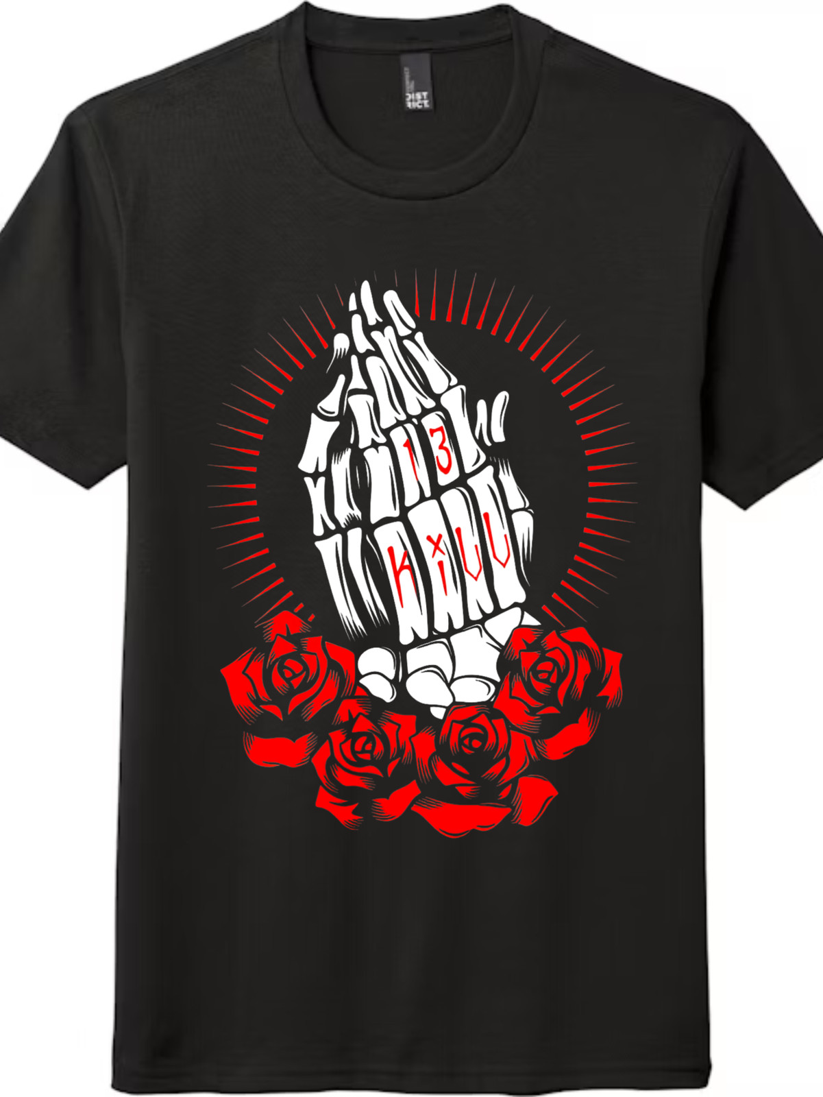 Punk Skeleton Hand “KILL” T-Shirt-Unisex Gothic Rose Graphic Tee for Men & Women
