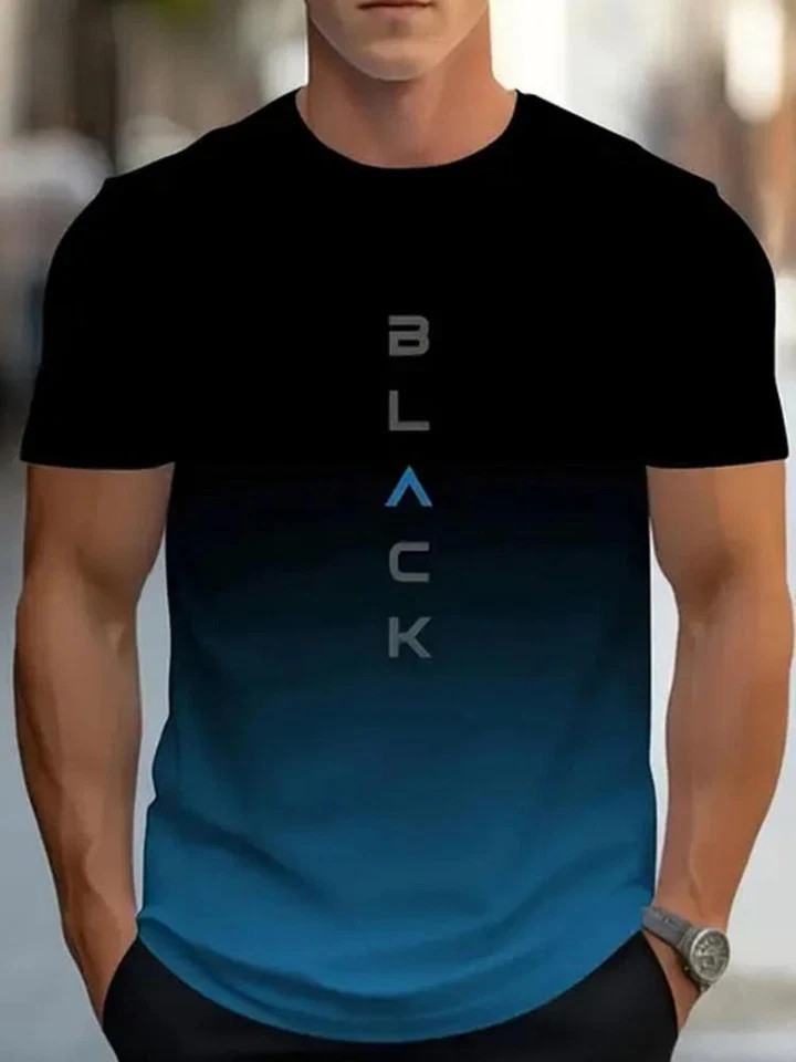 Men's Vintage Gradient Print Casual Tee Shirt Breathable Polyester O-Neck gallery