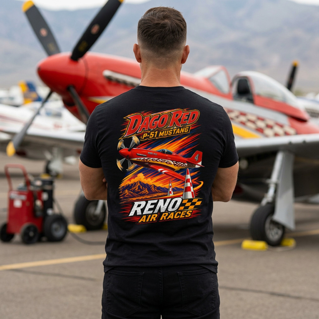 Dago Red P51 Mustang | Reno Air Racing Aviation Lover | T-Shirt Tee S-5XL gallery