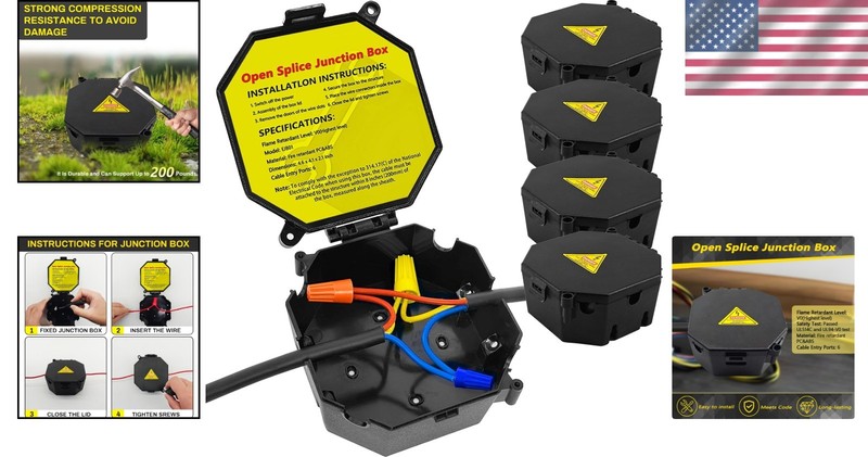 Effortless Installation Black Junction Box 4-Pack with V0 Flame Resistance