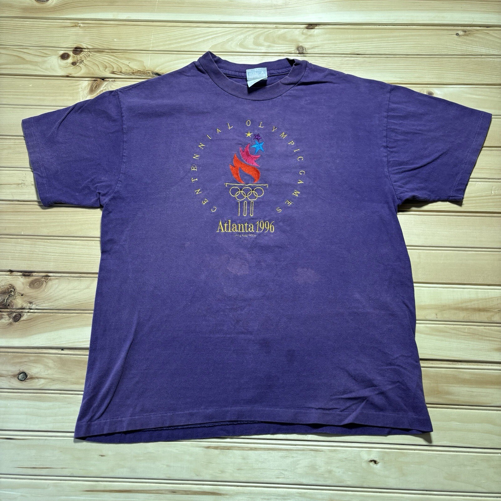 Vintage 1996 Atlanta Olympics Embroidered Single Stitch Shirt Size Large Purple