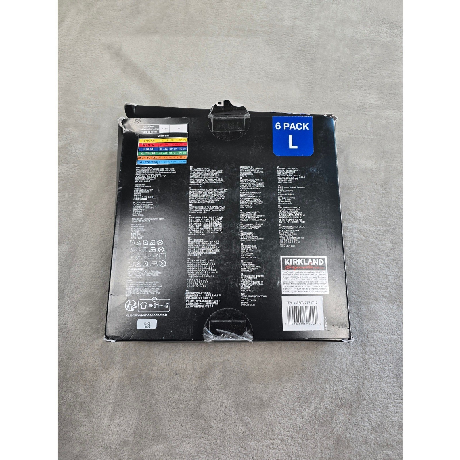 Kirkland Signature Crew Neck T-Shirt Mens Large White 6 Pack 100% Cotton Tagless gallery