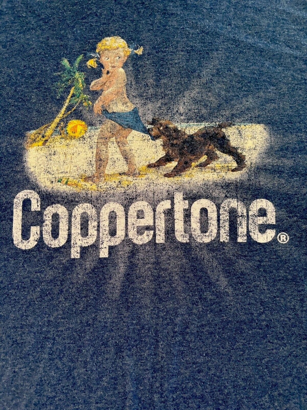 Coppertone Classic Men's Blue T-Shirt - Size Medium (Toddler & Dog Design) gallery