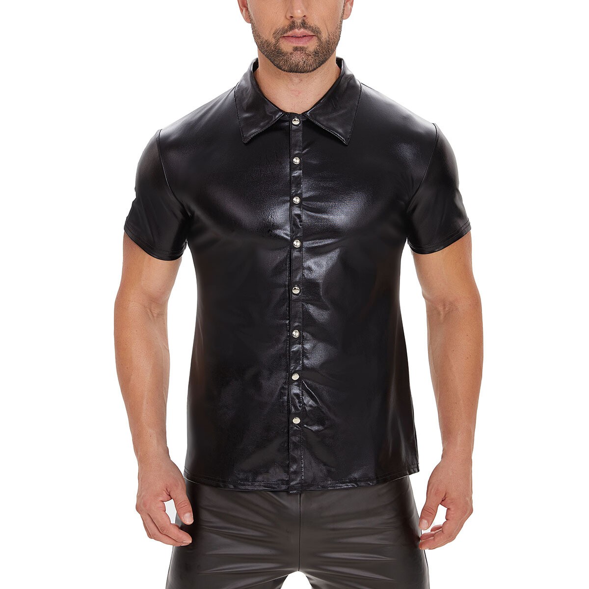 Sexy Men's WetLook Patent Shiny PVC Leather Shirts Coat Top Clubwear Costume gallery