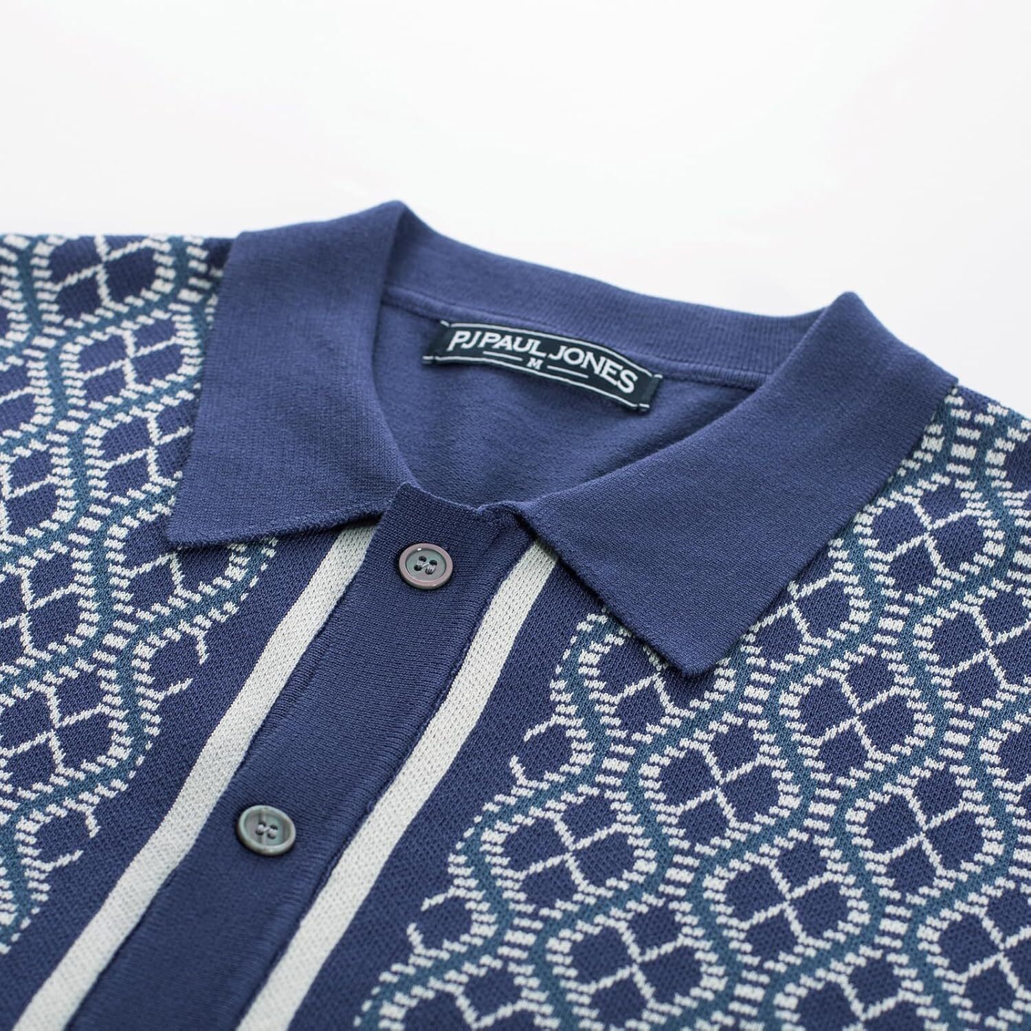 Men's Vintage Knitted Polo Shirt 70s Style Contrast Color Short Sleeve Casual gallery