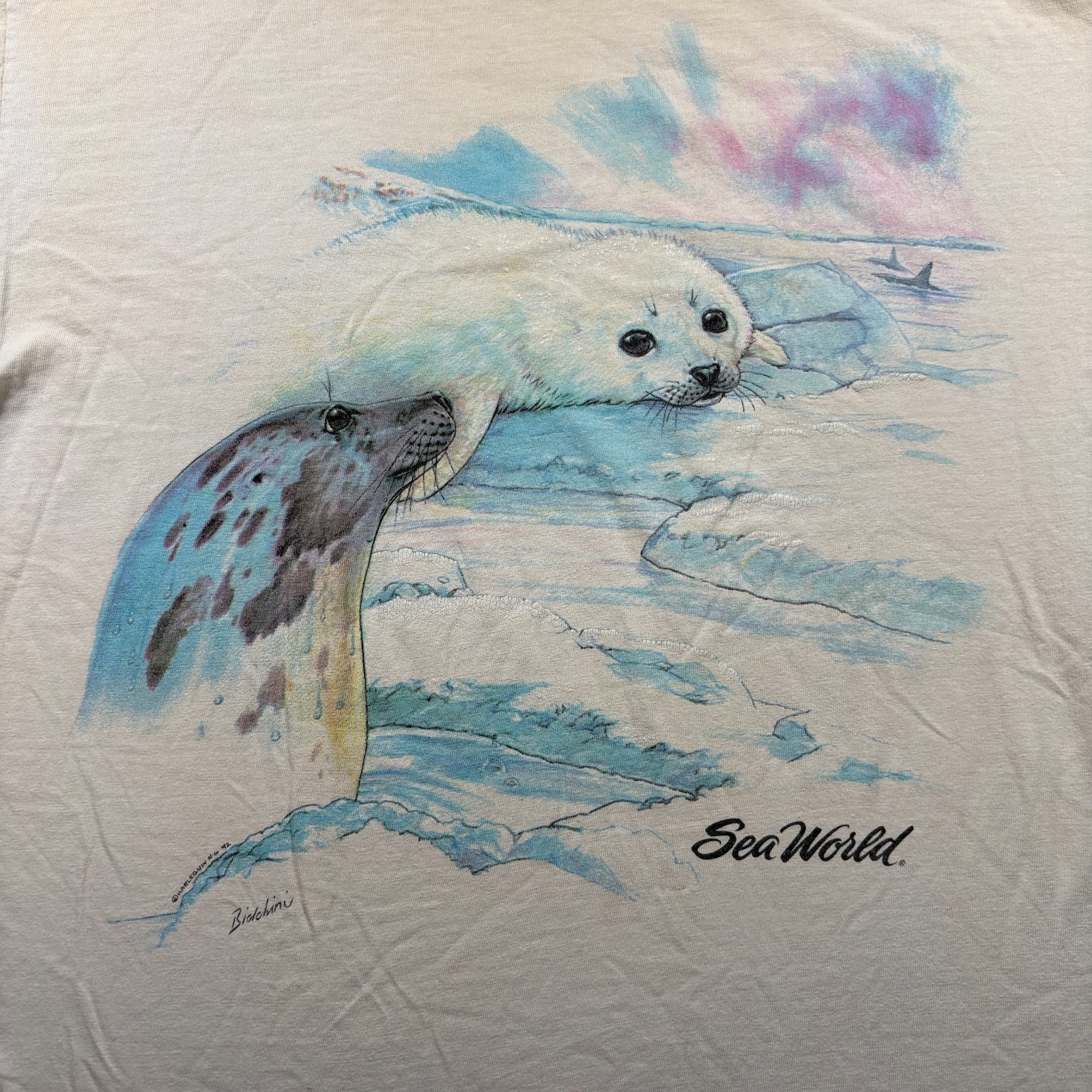 Vintage 1992 T-Shirt Mens XL Cream Seals Sea World Graphic Retro Casual Summer gallery