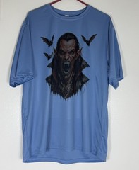 Handmade Horror Vampire Graphic T-Shirt Blue XL Gothic Tee