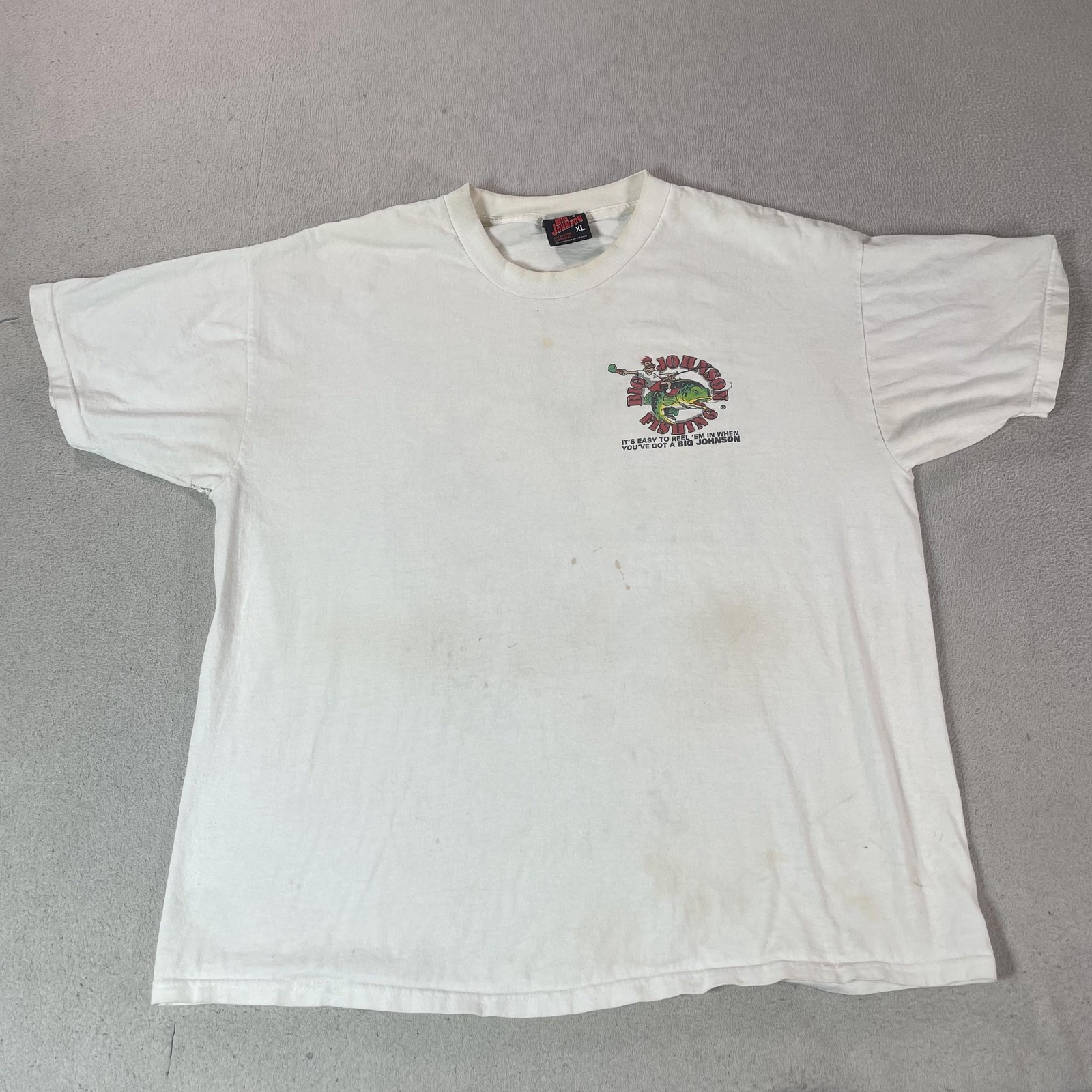 Vintage Big Johnson Shirt Mens XL White Bite Me Fishing Graphic Funny Tee 1999
