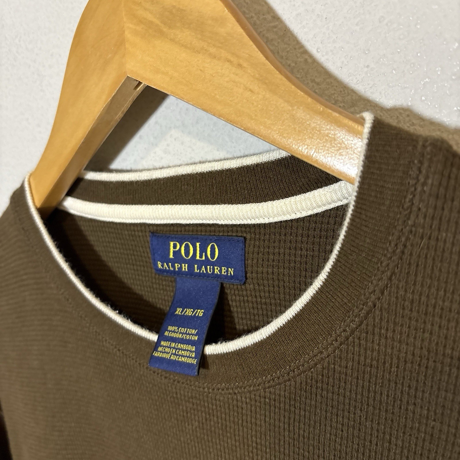 Polo Ralph Lauren Men Long Sleeve Waffle Knit Thermal Shirt XL Olive Green Pony gallery