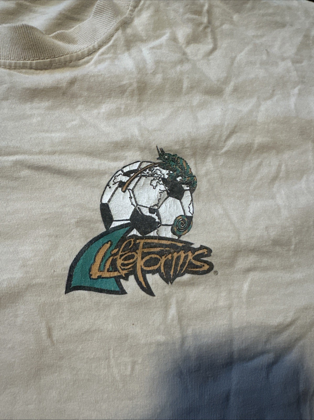 Vintage T Shirt 1995 Soccer Graphic Print Men’s XL Cream Cotton World Cup gallery