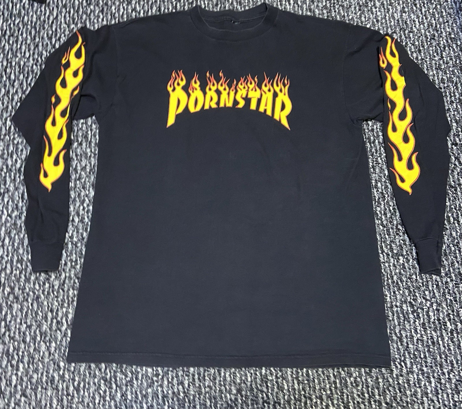 Rare Vintage PornStar Long Sleeve Shirt Flames Skater No Tag Stains See Pics gallery