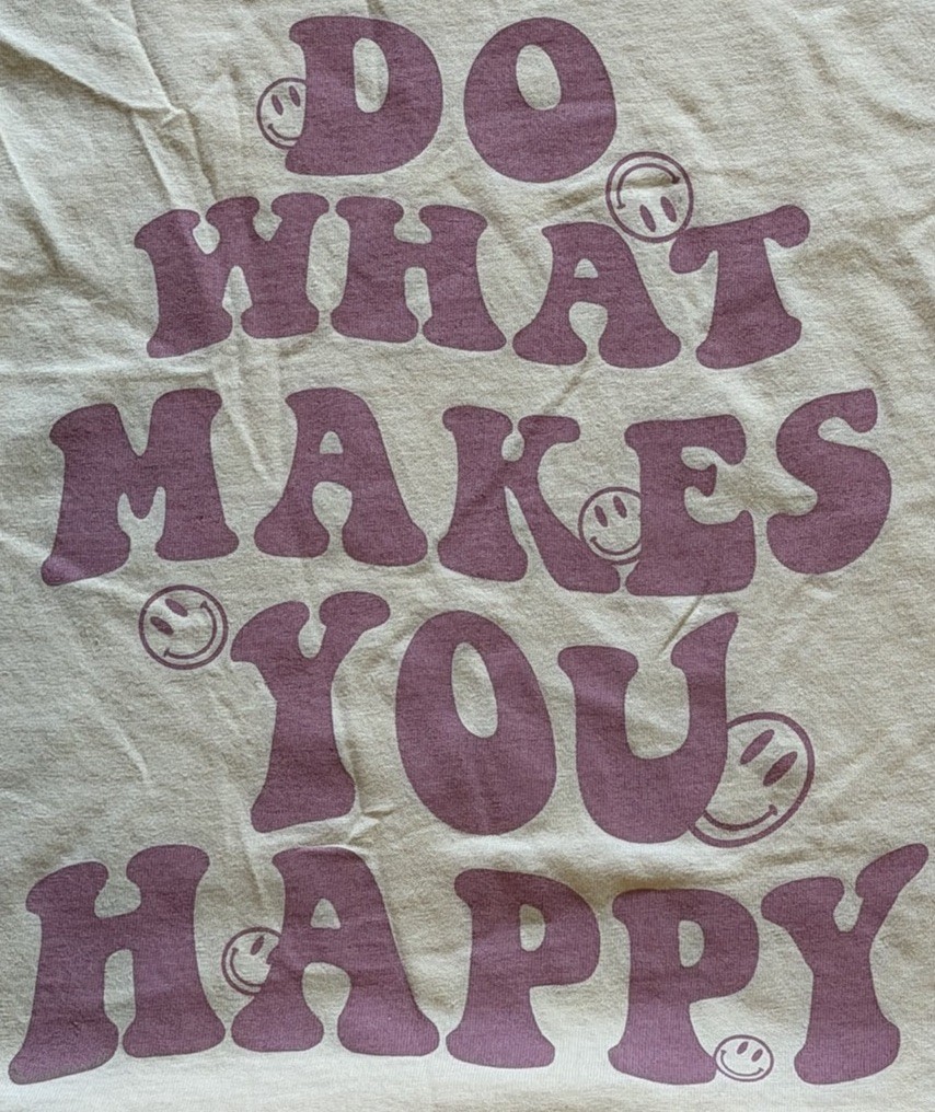 Beige Smiley "DO WHAT MAKES YOU HAPPY" Graphic Print T-Shirt XL Crew Neck SS gallery