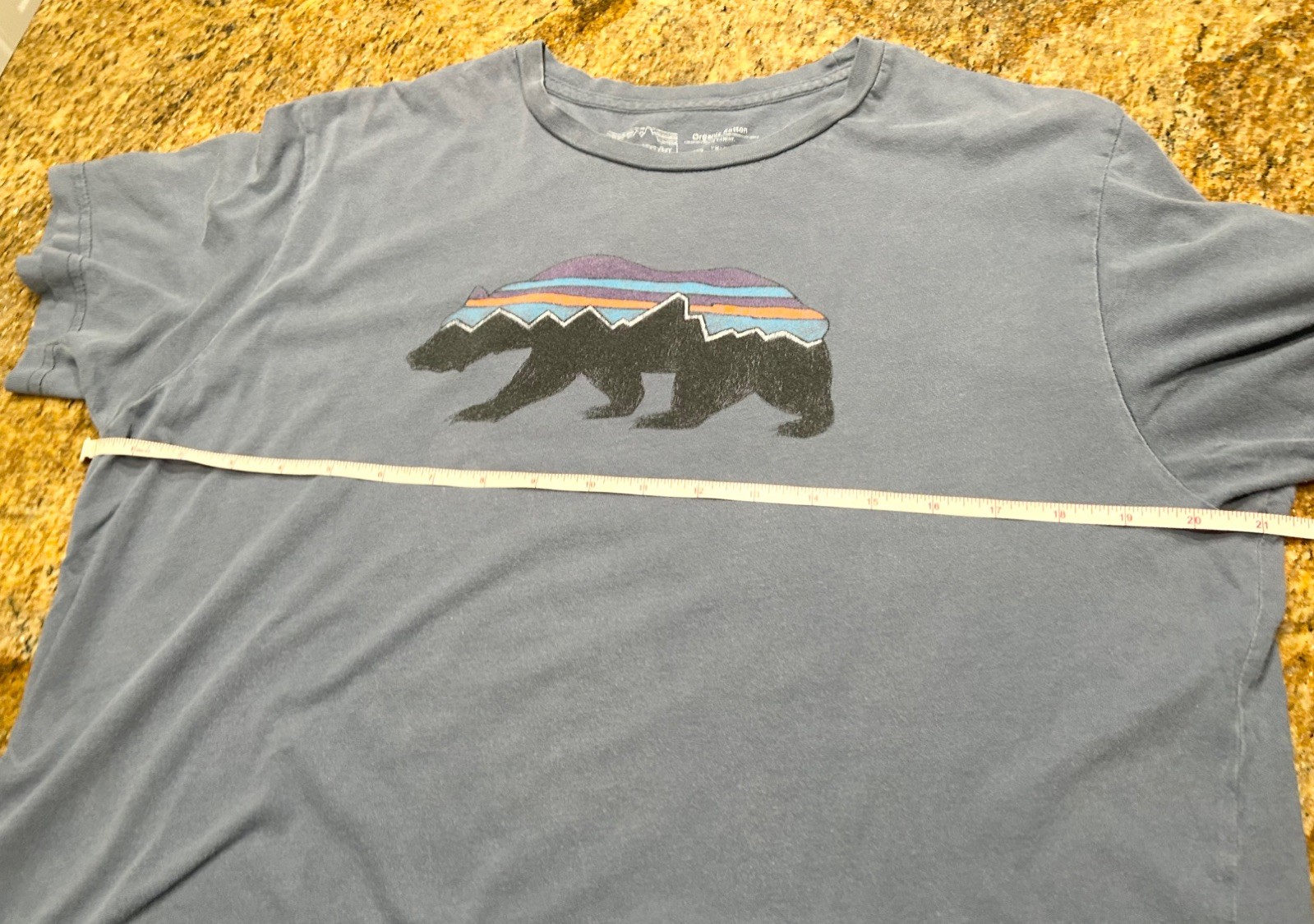 Patagonia Shirt Mens Large Blue Crew Short Sleeve Slim Fit Fitz Roy Bear Organic gallery