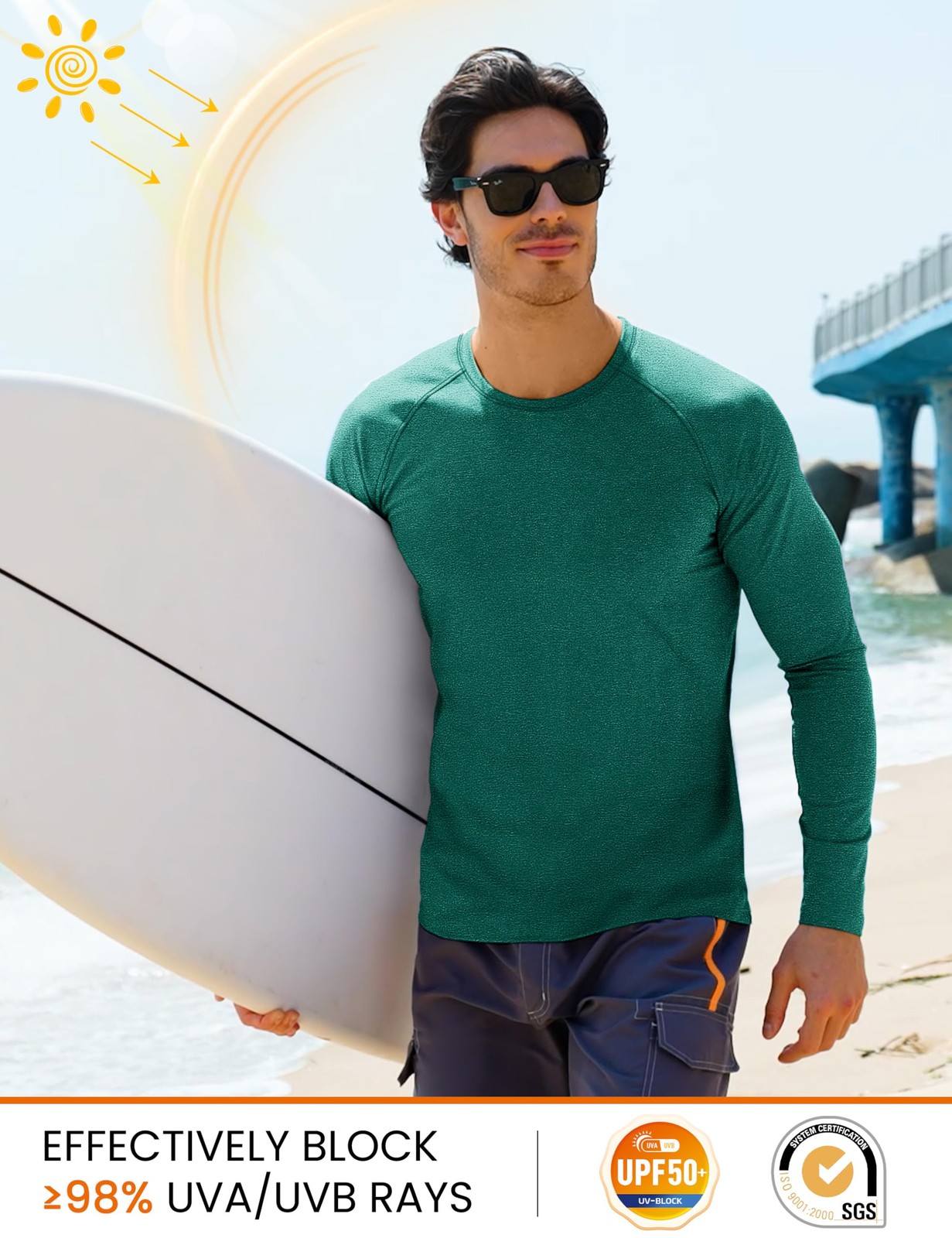 UPF 50 Shirts for Men Long Sleeve Lightweight Dry Fit Sun Protection Shirt Su... gallery
