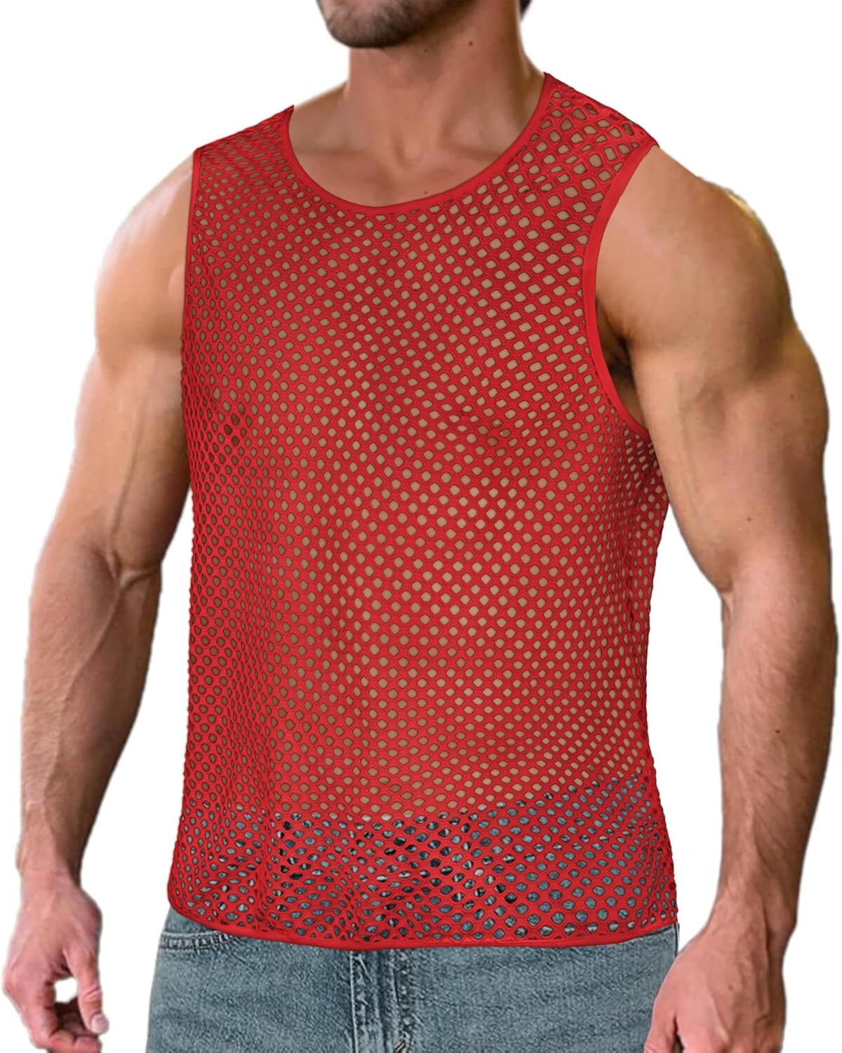 Men's See Through Mesh Muscle Tee Fitted Sleeveless Clubwear Top Breathable gallery