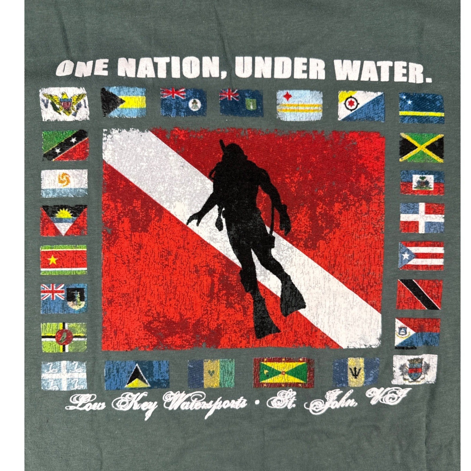 The Duck Company Mens Scuba Diving T-Shirt St John VI Olive Green Large USVI gallery