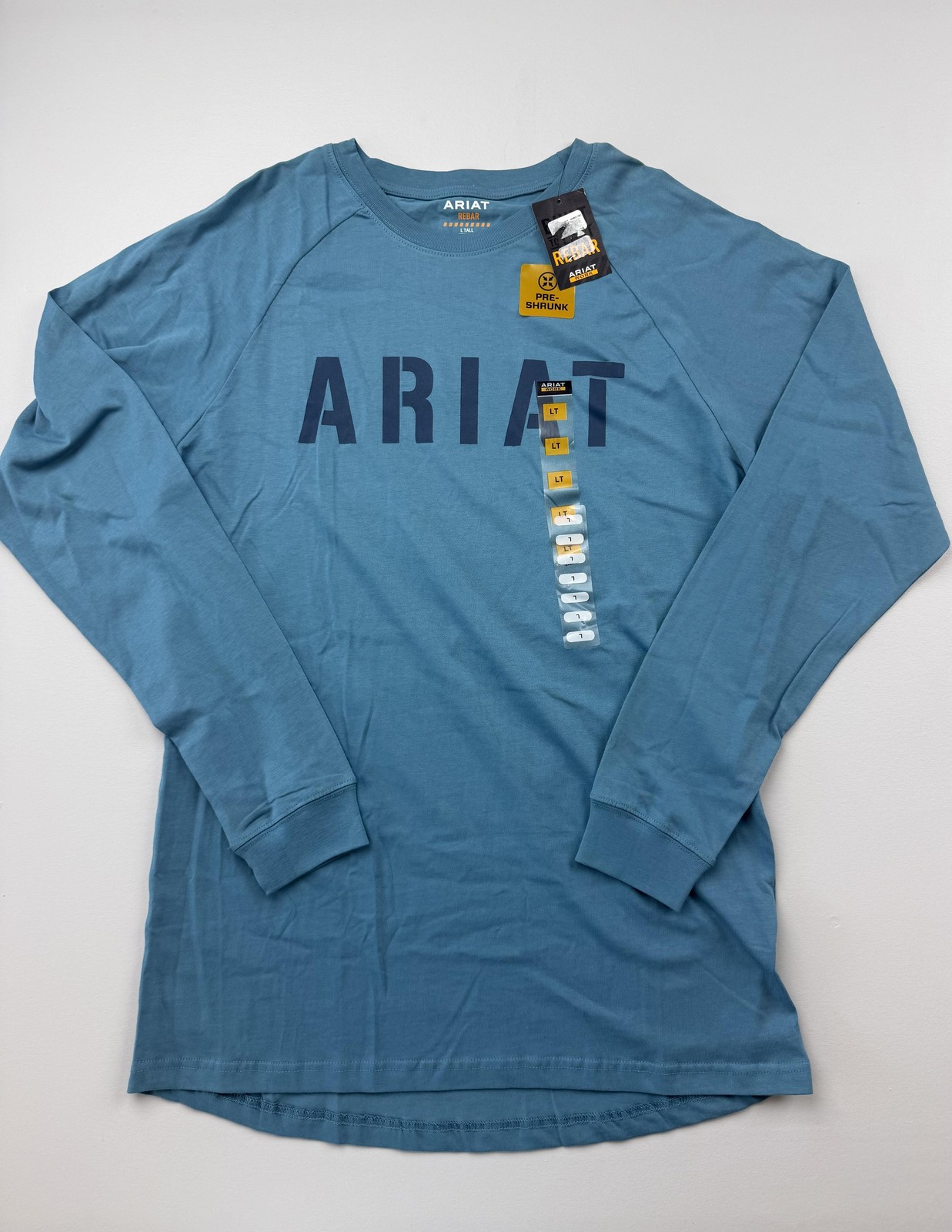 Ariat Shirt Mens LT Blue Rebar Long Sleeve Logo Graphic Tee Workwear Preshrunk gallery