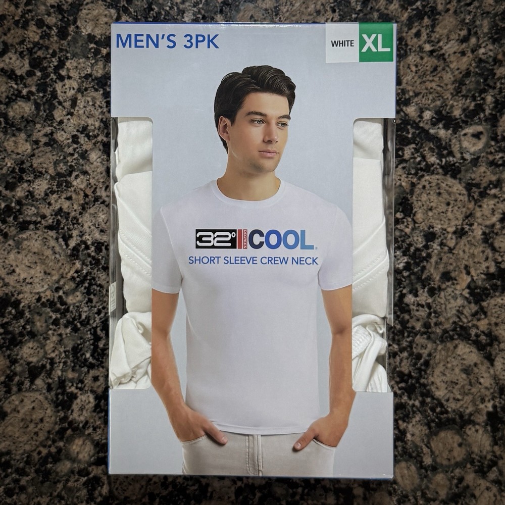 32 Degrees Cool Short Sleeve Crew Neck T Shirt 3 Pack Men Size Extra Large White
