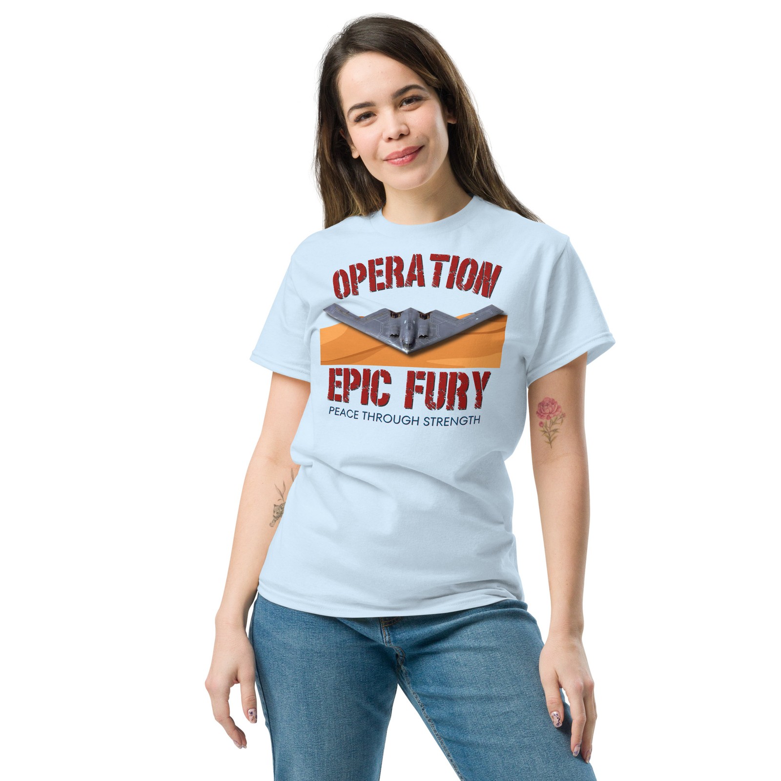 Operation Epic Fury Shirt Peace Through Strength Patriotic Military Bomber Tee gallery